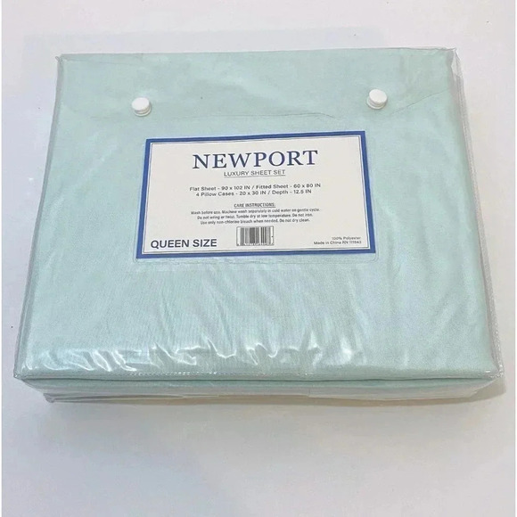 Newport Aqua Queen Size Sheet Set + 2 Bonus Pillow Cases - Picture 5 of 6